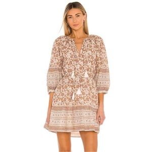 Cleobella Rosy Mini Dress Tamil Block Print Floral Tassel Tie Mini Dress size L